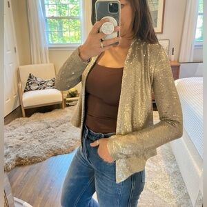 Sam Edelman The Weekender Champagne Sequin Open Jacket NWT